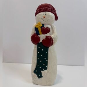 Vintage 10in Snowman Figurine with Stocking by Eddie Walker